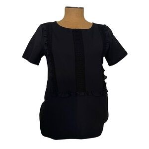 Ann Taylor black short sleeve top ruffles on front size small